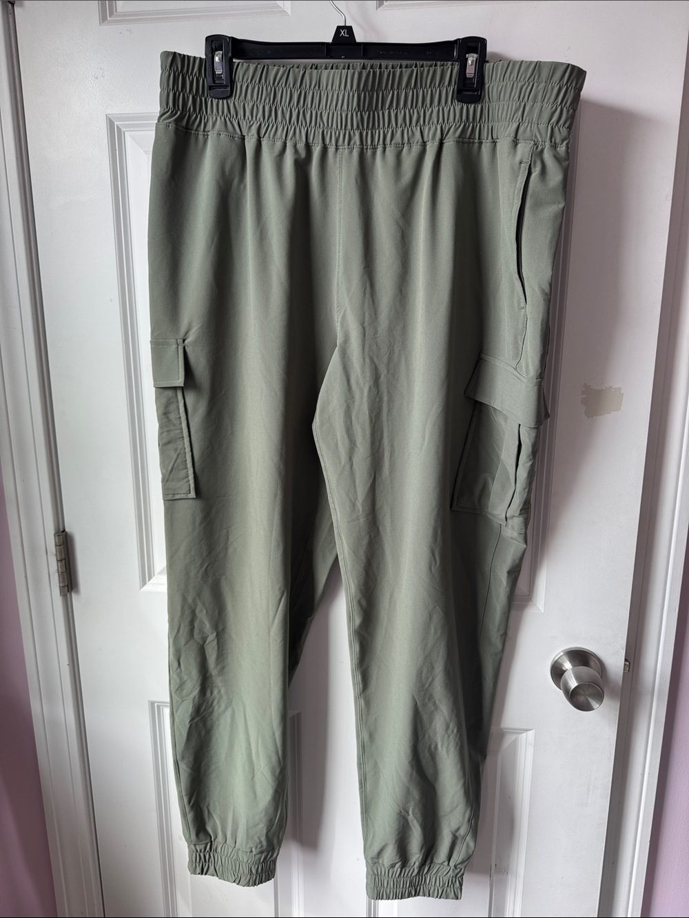 Women's Light Olive Cargo Jogger Pants with Elastic Waist